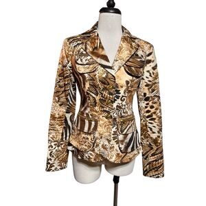 Cache Animal Print Silky Fitted and Lined Jacket Size XS